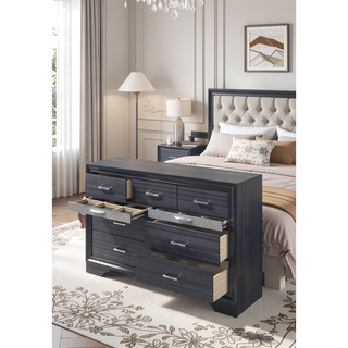 Sunvega Naima Black Finish Dresser with Jewelry Drawer and Silver Drawer Pulls