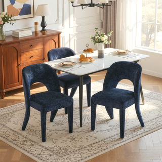 Sunvega Grey Chenille Dining Chairs with Hollowed-Out Backrest Set of 2