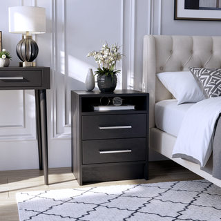 Sunvega White Modern Nightstand with Two Drawers and Shelf for Bedroom