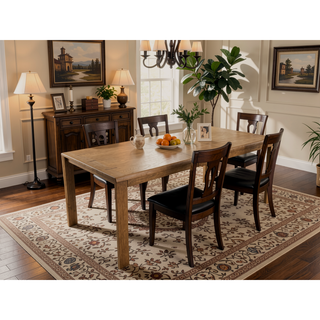 Sunvega Elm Veneer Modern Dining Table with Leaf for 6 Seats and Rounded Sides