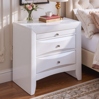 Sunvega White Nightstand with Two Spacious Drawers and Top Tray for Bedside