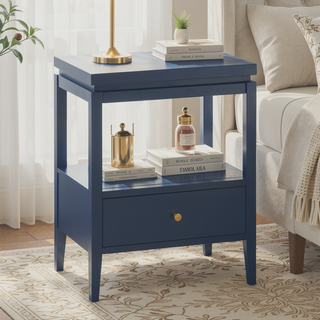 Sunvega Vintage Green 1-Drawer Nightstand with Spacious Shelf and Gold Pull