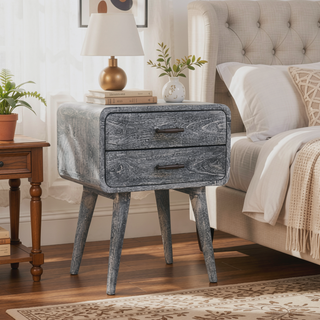 Sunvega Sandblasted Ash Curved Bedside with Brass Handles and Nordic-Style Legs