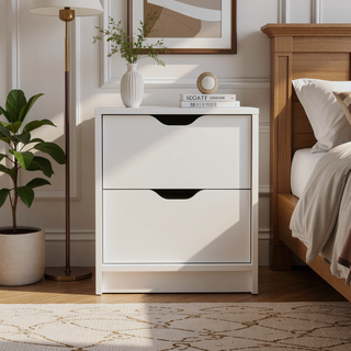 Sunvega White 2 Drawer Nightstand End Table with Pull Out System and Sleek Design
