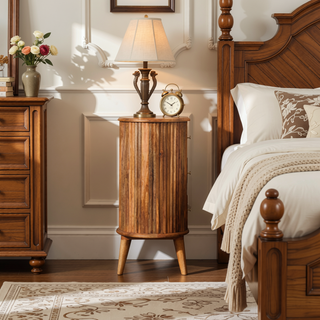 Sunvega Solid Mango Wood Nordic Chest with 3 Drawers and Brass Knobs