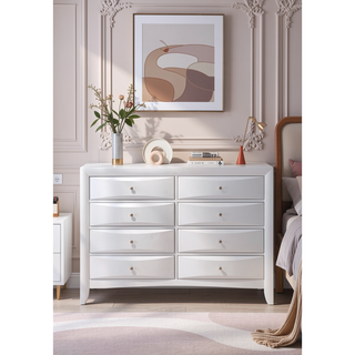 Sunvega White Finish Dresser with Eight Spacious Drawers and Durable Dovetail Joints