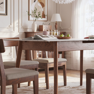 Sunvega Solid Oak Extendable Round Corner Dining Table for 6-8 People