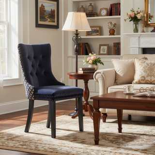 Sunvega High Back Velvet Dining Chairs with Tufted Upholstery and Nailhead Trim