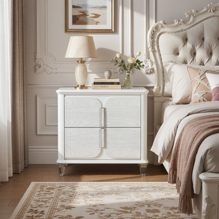 Sunvega Brenda Grey Nightstand with Spacious Drawers and Silver Metal Accent