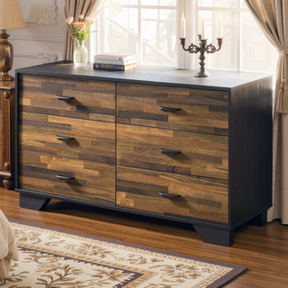 Sunvega Walnut and Black 6-Drawer Dresser with Spacious Storage and Contemporary Design