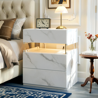 Sunvega LED Nightstand with Acrylic Board and RGB Lights 3 Drawer Bedside Table