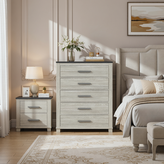 Sunvega Augusta Brown Nightstand with Dark Top Finish and Two Spacious Drawers