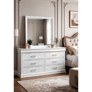 Sunvega Modern 6 Drawer Dresser with Wood Finish and Slat System for Bedroom