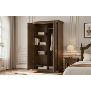 Sunvega Latte Wood Armoire with 2 Cedar Lined Drawers and Metal Hardware