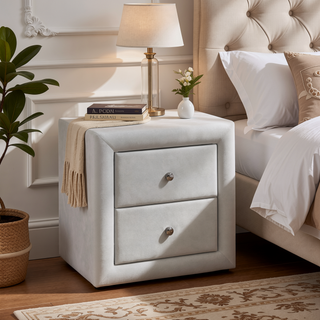 Sunvega Upholstered Grey Velvet Nightstand with Storage Drawer for Bedroom