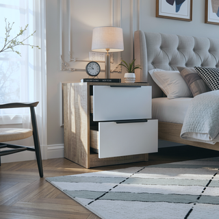 Sunvega Light Gray Nightstand with Two Drawers and Metal Handles for Bedroom