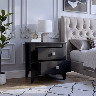Sunvega Modern Nightstand with Two Drawers and Four Legs in Black Wengue Finish