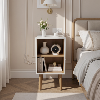 Sunvega Modern White and Brown Nightstand with 2 Drawers for Bedroom