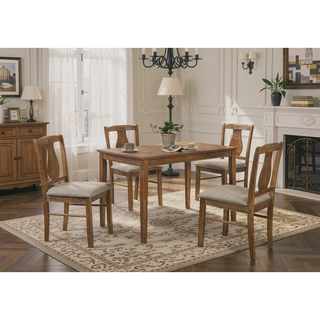Sunvega Weathered Oak Finish 5PC Pack Dining Set with Padded Seat Cushions