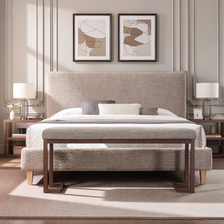Sunvega Modern Upholstered Boucle Bench with Metal Frame for Entryway Living Room