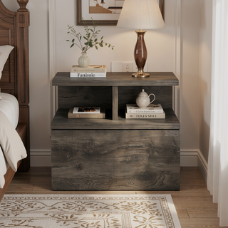 Sunvega Floating Nightstand with Drawer in Black Wengue Finish for Wall Assembly