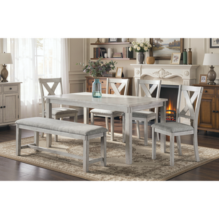 Sunvega Farmhouse Style Rustic Finish Upholstered Cushion Seat Dining Bench