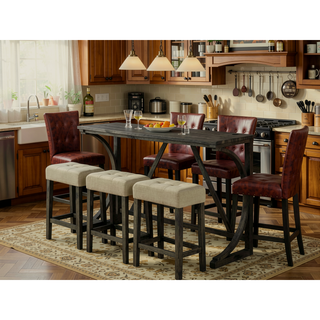 Sunvega Black Dining Table with Side Storage Shelves and Boucle Fabric Stools
