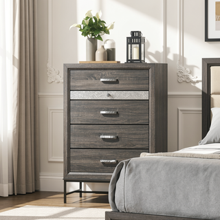 Sunvega Contemporary Gray 4-Drawer Chest with Metal Legs and Acrylic Accents
