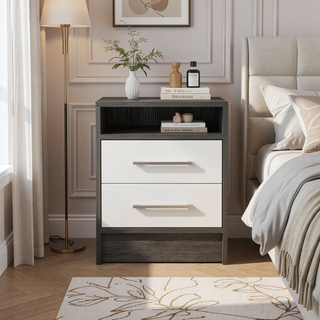 Sunvega Philadelphia Two Drawer Nightstand with Concealed Open Shelf