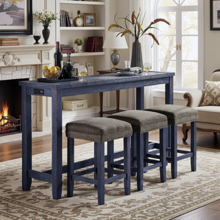 Sunvega Transitional Antique Blue and Gray Finish Dining Table Set with USB Outlet