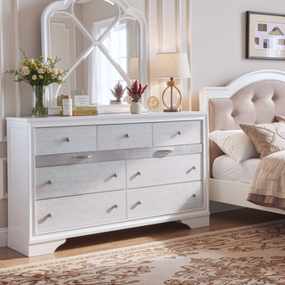 Sunvega Contemporary White Dresser with 7 Drawers and 2 Jewelry Drawers