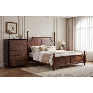 Sunvega Walnut Wood Tall Space Saving 5 Drawer Chest with Nickel Handles