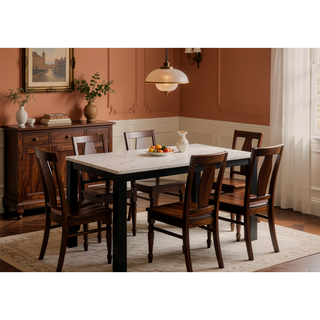 Sunvega Contemporary White Faux Marble Rectangular Dining Table with Black Finish