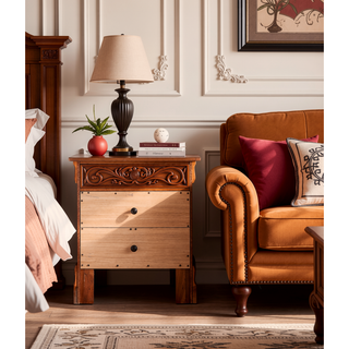 Sunvega Elegant Oak Nightstand With Classic Design and Ample Surface
