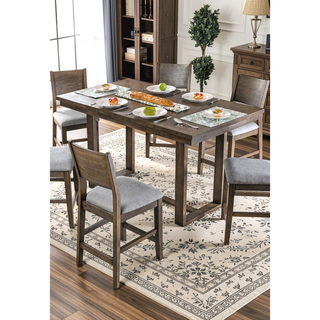 Sunvega Contemporary Gray Solid Wood Counter Height Dining Table with Center Support Beam