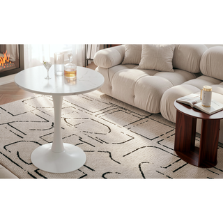 Sunvega Round White Pedestal Side Table with Marble Effect Top for Living Room
