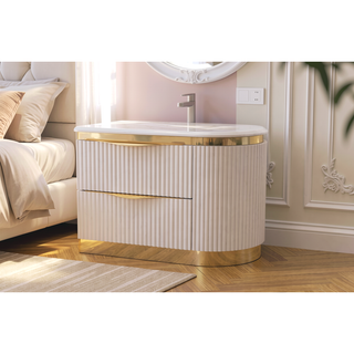Sunvega White and Gold Lacquered 2-Drawer Nightstand with Soft-Closing Drawers