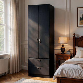 Sunvega Wenge 2-Door 2-Drawer Wardrobe with Hanging Rod for Bedroom