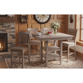 Sunvega 5 Piece Counter Height Dining Set with Convenient Storage Shelf and Footrest Bars