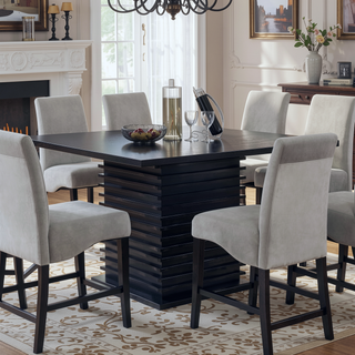 Sunvega Contemporary Square Pedestal Counter-Height Dining Table in Deep Black