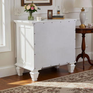 Sunvega Cream White Cottage-Inspired 3-Drawer Nightstand with Slide-Out Tray