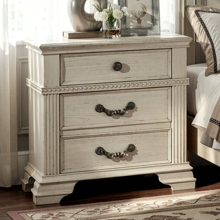 Sunvega Antique White Traditional Nightstand with USB Charger and Felt-Lined Drawers