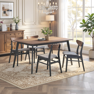 Sunvega Modern Walnut and Black Finish Rectangular Wooden Dining Table
