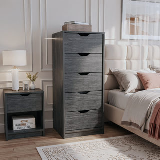 Sunvega White 5 Drawer Tall Dresser with Pull Out System Compact Size