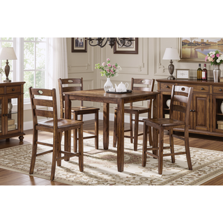 Sunvega Casual Brown Square Counter Height Dining Table Set with 4 Ladder Back Chairs