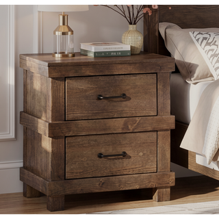 Sunvega Traditional Antique Oak Finish Nightstand with 2 Storage Drawers