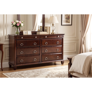 Sunvega Classic Traditional Nightstand in Rich Cappuccino Wood Veneer with Felt Lined Drawers