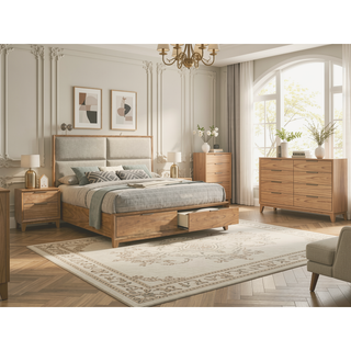 Sunvega Contemporary Nightstand with Two Drawers in Natural Wood Finish