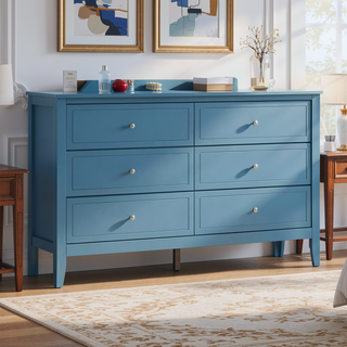 Sunvega Fully Assembled 6 Drawer Dresser with French Dovetail Wood Veneer Finish