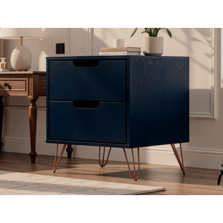 Sunvega Mid-Century Modern Nightstand with Spacious Drawers and Metal Legs